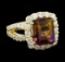 4.56 ctw Ametrine Quartz and Diamond Ring - 14KT Yellow Gold