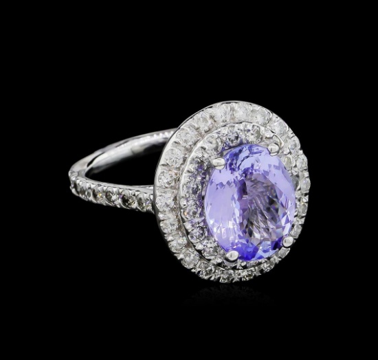 3.06 ctw Tanzanite and Diamond Ring - 14KT White Gold