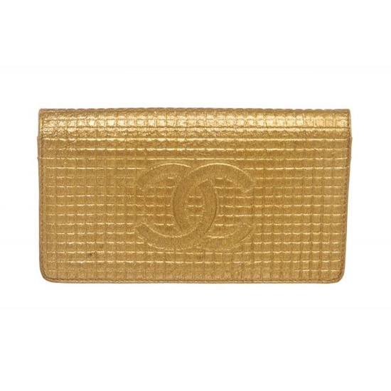 Chanel Gold Textured Leather CC Flap Bi Fold Wallet