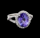 4.70 ctw Tanzanite and Diamond Ring - 14KT White Gold