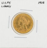 1908 $5 Liberty Head Half Eagle Gold Coin