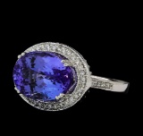 8.84 ctw Tanzanite and Diamond Ring - 14KT White Gold