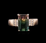 4.49 ctw Bi-Color Tourmaline and Diamond Ring - 14KT Rose Gold