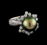 Tahitian Pearl and Diamond Ring - 14KT White Gold