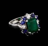 4.81 ctw Multi Gemstone and Diamond Ring - 14KT White Gold