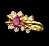 0.70 ctw Ruby and Diamond Ring - 14KT Yellow Gold