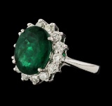 3.81 ctw Emerald and Diamond Ring - 14KT White Gold