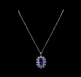 16.62 ctw Tanzanite Pendant With Chain - 14KT White Gold