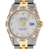 Rolex Mens Two Tone Diamond Lugs Silver Diamond Lugs Pyramid Bezel Datejust Wris