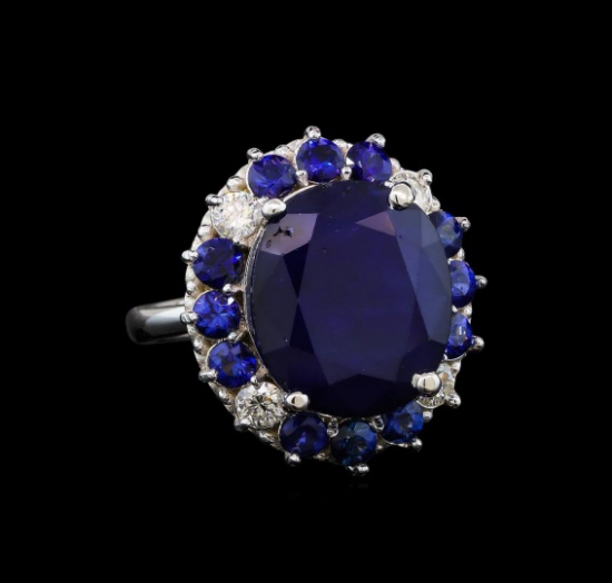 14KT White Gold 15.52 ctw Sapphire and Diamond Ring