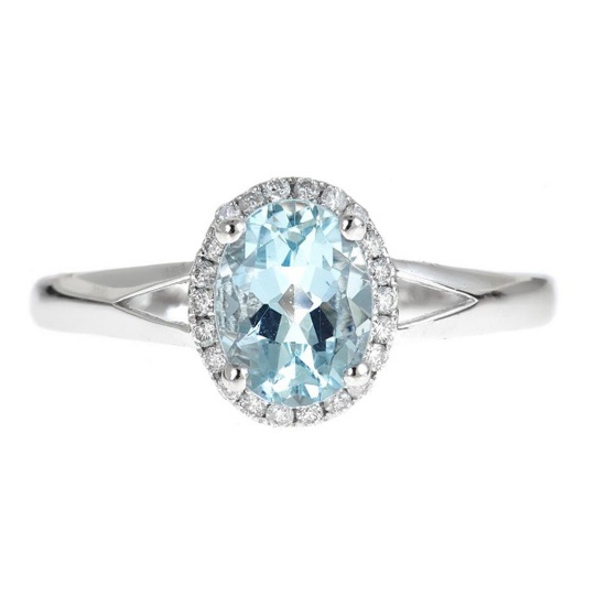 1.21 ctw Aquamarine and Diamond Ring - 14KT White Gold