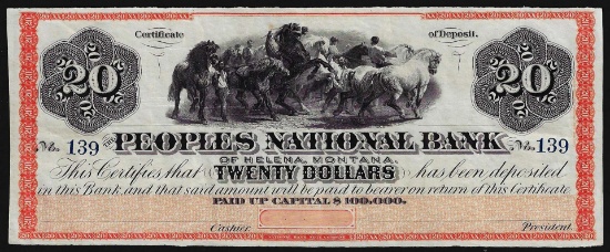 1800's $20 The Peoples National Bank Helena, MT Obsolete Bank Note