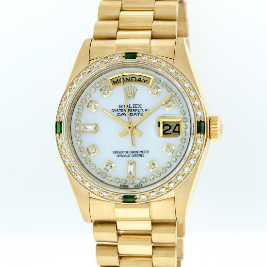 Rolex 18KT Gold President Diamond and Emerald Day-Date Men's Watch
