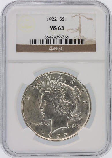 1922 NGC MS63 Peace Silver Dollar
