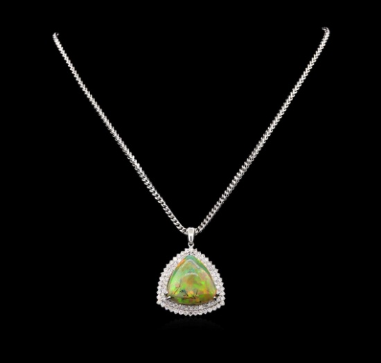 14KT White Gold 25.72 ctw Opal and Diamond Pendant with Chain