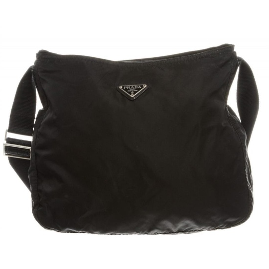 Prada Black Nylon Zip Top Shoulder Bag