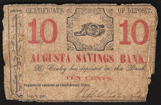 10 Cent Cert of Deposit Augusta Savings Bank Note