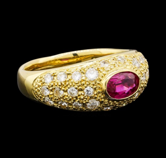 0.56 ctw Ruby and Diamond Ring - 18KT Yellow Gold