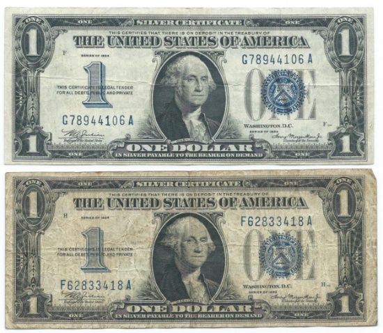 1934 $1 Silver Certificate Currency Lot of 2