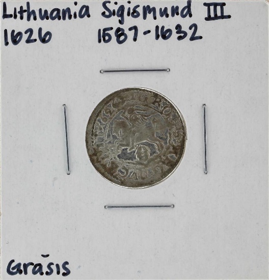 1626 Lithuania Sigismund III Grasus Silver Coin