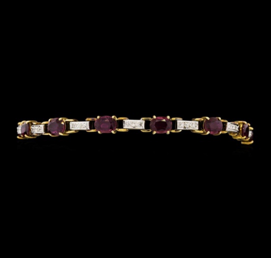 8.50 ctw Ruby and Diamond Bracelet - 14KT Yellow and White Gold