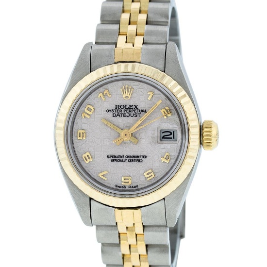 Rolex Two-Tone Cream Arabic Fluted Oyster Band DateJust Ladies Watch