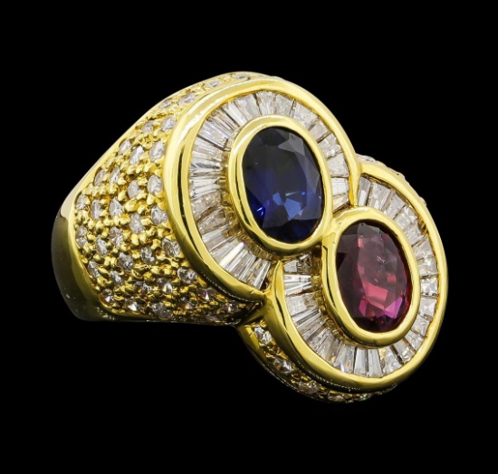 1 ctw Sapphire, Ruby and Diamond Ring - 18KT Yellow Gold