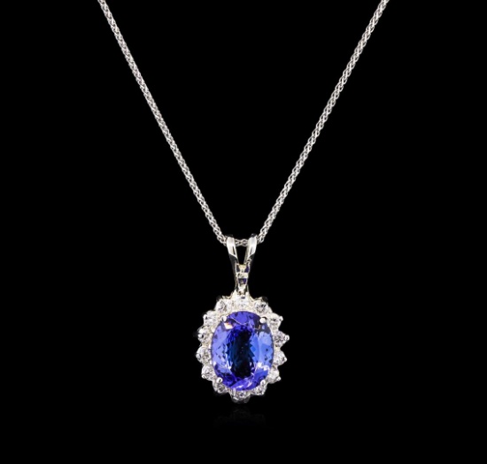 3.00 ctw Tanzanite and Diamond Pendant With Chain - 14KT White Gold