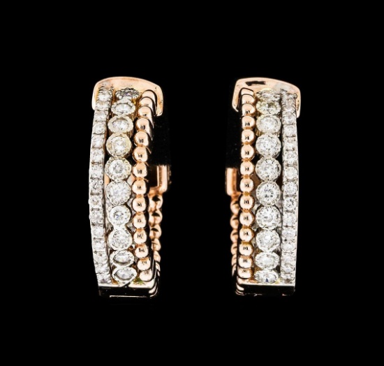 0.94 ctw Diamond Earrings - 14KT Rose and White Gold