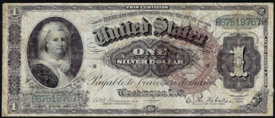 1886 $1 Martha Washington Silver Certificate Brown Seal Note