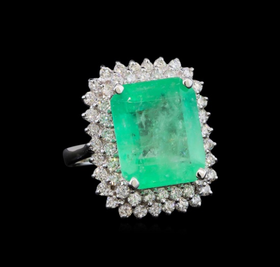 GIA Cert 13.45 ctw Emerald and Diamond Ring - 14KT White Gold