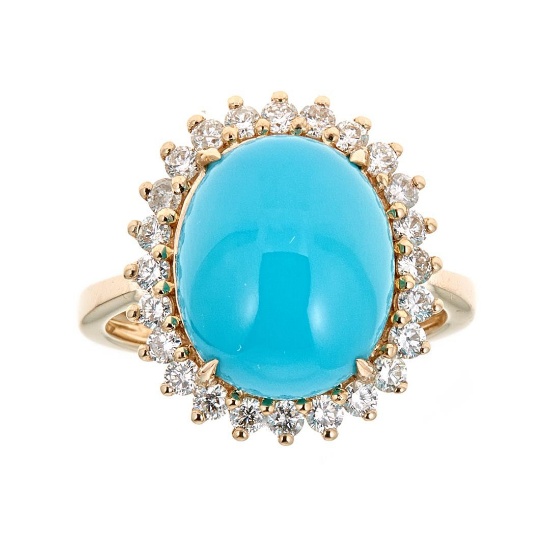 5.18 ctw Turquoise and Diamond Ring - 14KT Yellow Gold