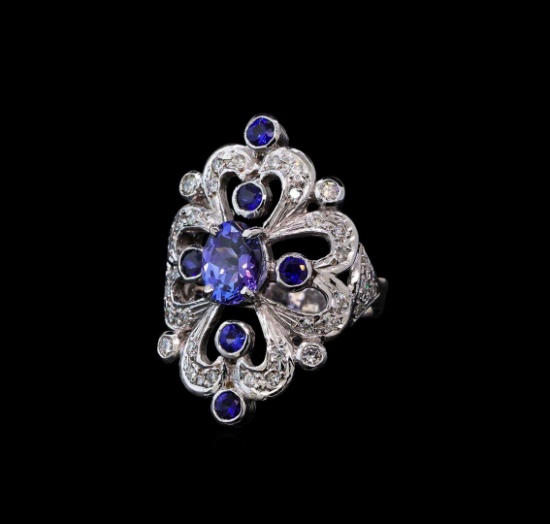 1.42 ctw Tanzanite, Sapphire and Diamond Ring - 14KT White Gold