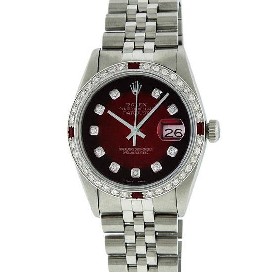 Rolex Stainless Steel 1.00 ctw Diamond and Ruby DateJust Men's Watch