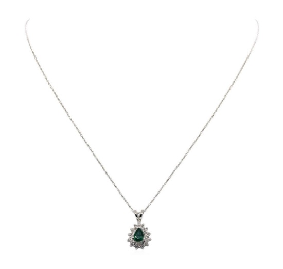 0.65 ctw Emerald And Diamond Pendant & Chain - 14KT White Gold