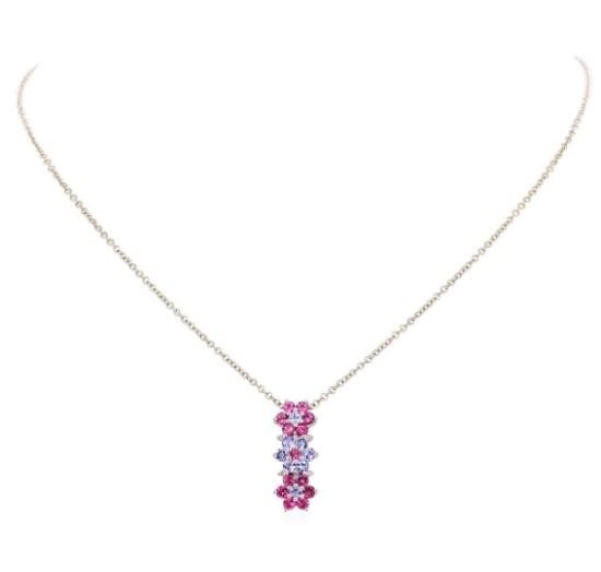 0.65 ctw Pink Tourmaline and Tanzanite Pendant with Chain - 14KT and 18KT White