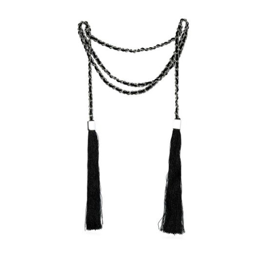 Double Silk Tassel Braided Necklace - Rhodium Plated