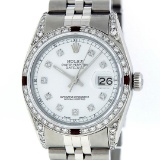 Rolex Mens Stainless Steel White Diamond Lugs And Ruby Datejust Wristwatch