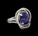 4.60 ctw Tanzanite and Diamond Ring - 18KT White Gold