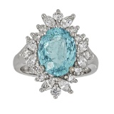 4.38 ctw Paraiba Tourmaline and Diamond Ring - 18KT White Gold