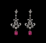 2.29 ctw Ruby and Diamond Earrings - 18KT Two-Tone Gold