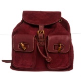Gucci Purple Suede Leather Trim Drawstring Bamboo Backpack