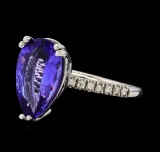 3.97 ctw Tanzanite and Diamond Ring - 14KT White Gold