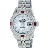 Rolex Ladies Stainless Steel And White Gold MOP Diamond and Ruby DateJust Wristw