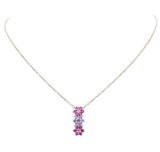 0.65 ctw Pink Tourmaline and Tanzanite Pendant with Chain - 14KT and 18KT White