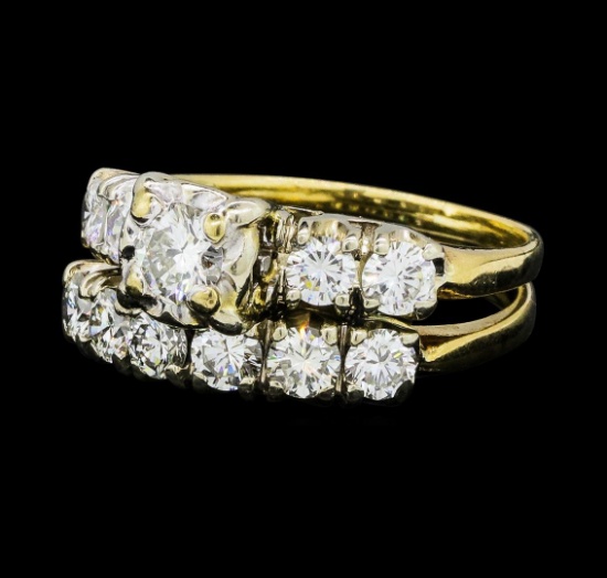 1.40 ctw Diamond Ring & Wedding Band - 14KT Yellow And White Gold