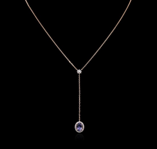 1.28 ctw Tanzanite and Diamond Necklace - 14KT Rose Gold