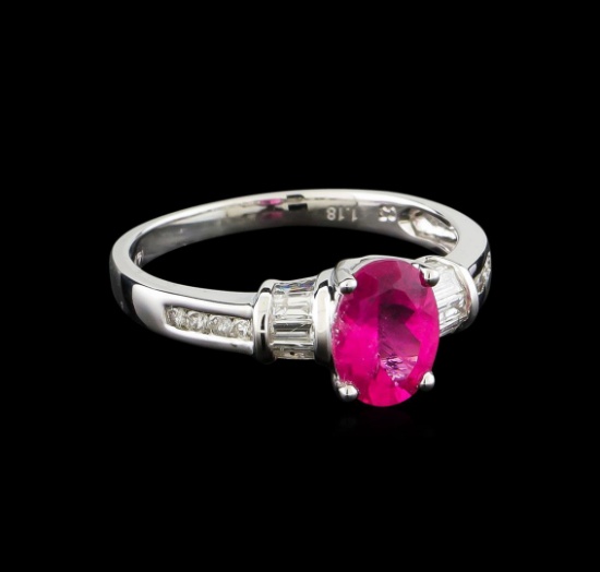 1.18 ctw Pink Tourmaline and Diamond Ring - 14KT White Gold