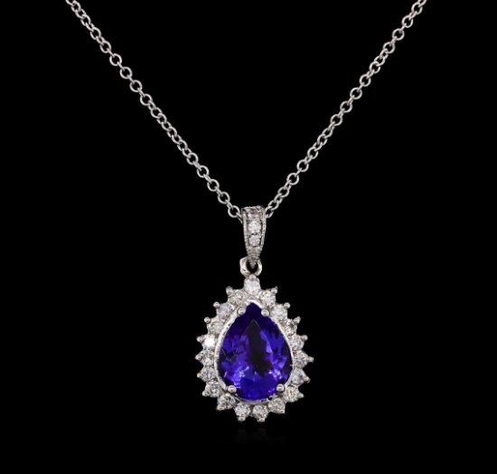 3.20 ctw Tanzanite and Diamond Pendant - 14KT White Gold