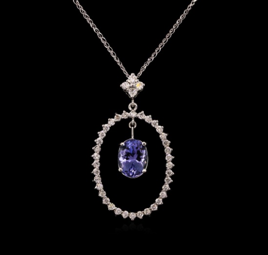 2.69 ctw Tanzanite and Diamond Pendant With Chain - 14KT White Gold